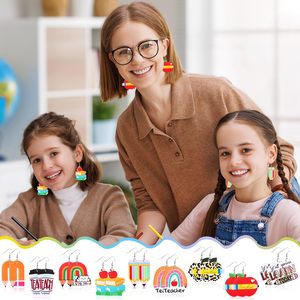 <span class=keywords><strong>Pendientes</strong></span> de Acrílico con Diseño de Maestro - Joyería Ligera con Patrón de Manzana/Lápiz, Suministro al por Mayor, Accesorios para el Regreso a Clases - Product Image 6