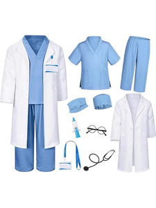 Ensemble de costumes de docteur et infirmière pour enfants, garçons et filles, tenue de jeu de rôle avec blouse de laboratoire, pantalon de travail, chapeau, stéthoscope, jouets pour fête - Product Image 5