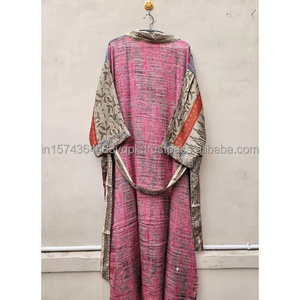 Kimono de Seda Vintage Hecho a Mano en India, Ropa de Dormir para Mujer, Vestido Largo de Playa para Verano, Estilo Bohemio con Cuello en V - Product Image 6