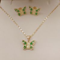 JML Nuevo y Hermoso Juego de Joyería de Lujo para Mujer con Aretes de Mariposa y Zirconia, Collar con Colgante de la Virgen María, Bañado en Oro de 14K para Fiestas y Bodas
