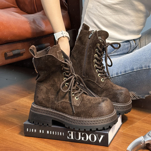 Stivali corti da donna in vera pelle Vintage in stile 2025 britannico lucidato a colori <span class=keywords><strong>con</strong></span> plateau antiquati per <span class=keywords><strong>lacci</strong></span> - Product Image 3