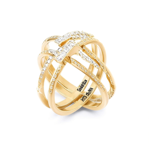 Anillo de Cóctel Geométrico en Cobre Chapado en Oro con Piedras Creadas en Laboratorio, Engaste Pavé, Unisex, Glamuroso, para Uso Diario, Joyería de Moda H235 - Product Image 1