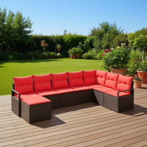 Juego de sofás de patio de ratán sintético marrón de 8 piezas con cojines, muebles de exterior de diseño moderno - Product Image 2