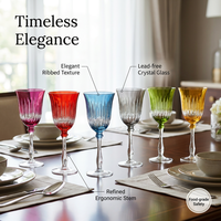 Verre à vin vintage coloré à nervures en cristal - Gobelet de luxe pour mariage, restaurant et décoration de fête à domicile