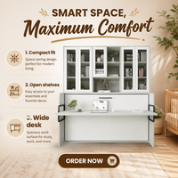 Lit mural moderne Queen-Size Murphy, réglable, avec panneaux en bois, pliable, élégant en chêne pour chambre à coucher