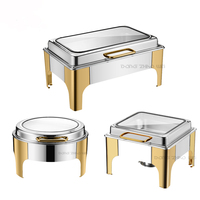 Plat Chafing Buffet Luxe en Acier Inoxydable Semi-Doré pour Présentation Alimentaire Traiteur