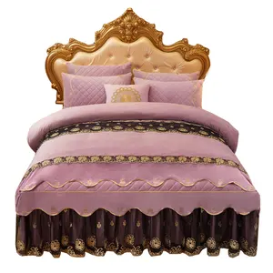 2022 New Light Purple Bed Skirted Duvet Cover with Lace curtain bedding set