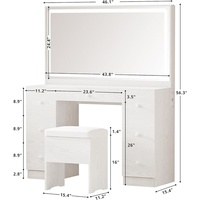 Table de toilette en bois moderne de haute qualité pour filles avec miroir éclairé et tabouret de maquillage rembourré