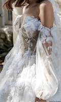 Robe de mariée à épaules dénudées à manches longues et à cœur brillant, robe de mariée en dentelle appliquée, robe de mariée de princesse Disney avec tulle scintillant