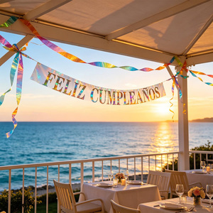 Fascia Decorativa 'Happy Birthday' Argento Glitterato con Lettere Iridescenti, Elegante Decorazione per Feste - Product Image 6