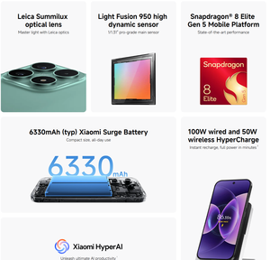 Mi 17 รุ่น Global หน้าจอ 6.3 นิ้ว 120Hz Oled ชิปประมวลผล SD 8 Elite Gen 5 กล้อง 100W ชาร์จเร็ว แบตเตอรี่ 6330mAh 2026 สมาร์ทโฟน 5G ระดับเรือธง - Product Image 6