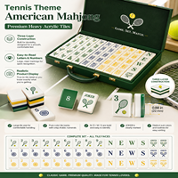 Tuiles de Mahjong américaines en acrylique épais à trois couches, thème tennis, dos vert, motifs raquette et balle, grande taille, faciles à lire