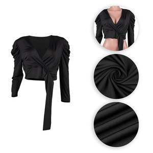 Moda mujer de talla grande sólido con cuello en V camisa con cinta solamente Top - Product Image 6