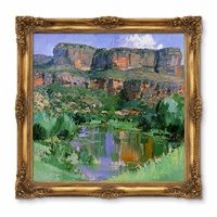 Peinture à l'huile vintage de paysage de canyon sur toile, encadrée or, faite à la main, pour décoration murale montagne et rivière, idéale pour hôtel, villa, chalet, salon