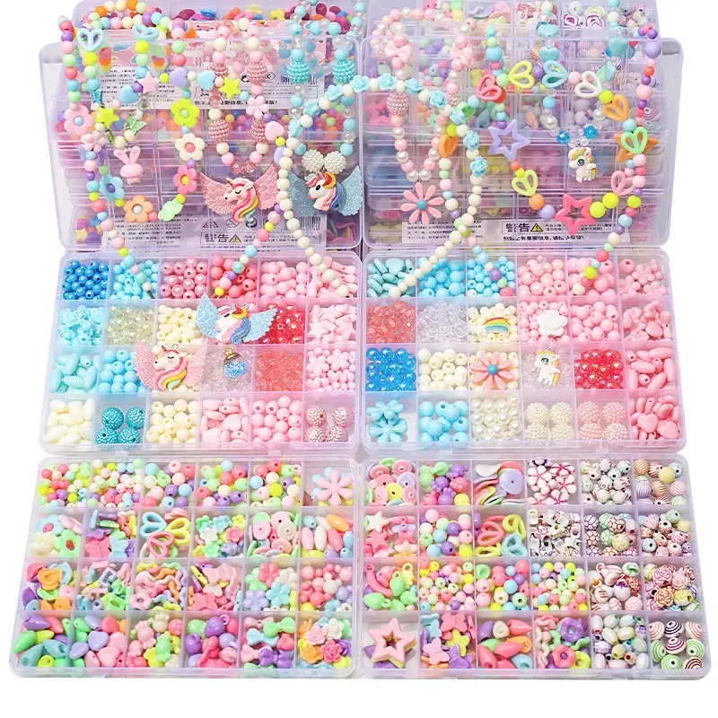 15 grid Beads beaded Set For Jewelry Making Kids colorful DIY Acrylic Beads Toys Kit Box charms for jewelry making