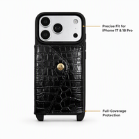 Étui portefeuille en cuir véritable texture alligator avec fermoir doré, protection intégrale pour iPhone 17 18 Pro Max Duo