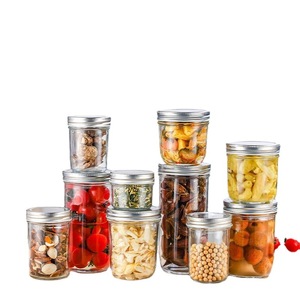 DD1827 Food Jam Honey Pickle Jar With Airtight Double Lid Empty Sub Bottle Wide Mouth Round Glass 8 oz Mason Jar