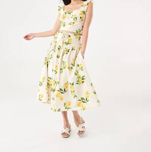 Tie Waist Floral Casual Breathable Soft Shiny Pleated <b>Skirt</b> - Product Image 2