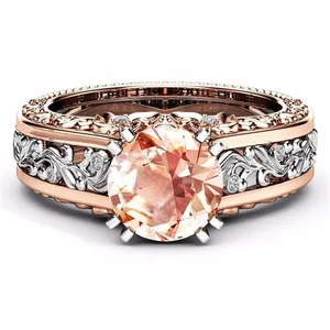 Anello di diamante peridoto stile delle donne grande anello colore separazione diamante pietra preziosa gioielli anelli in oro rosa 925 argento De femmina 14K