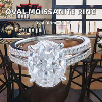 Bague Classique en Argent Sterling 925 Plaqué Or Rhodium avec Moissanite Ovale 3 carats Sertie à Griffes pour Fiançailles, Mariage, Anniversaire et Fêtes
