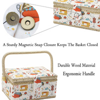 Panier à couture en tissu vintage D&D, boîte de rangement pour kit de couture florale avec poignée et plateau, organisateur de travaux d'aiguille portable pour la maison