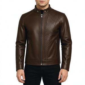 Custom Men's Dark Brown Genuine Sheepskin Leather Eco-Friendly Windproof Streetwear Biker Cafe Racer Quilted Motorcycle <b>Jacket</b> - Product Image 1