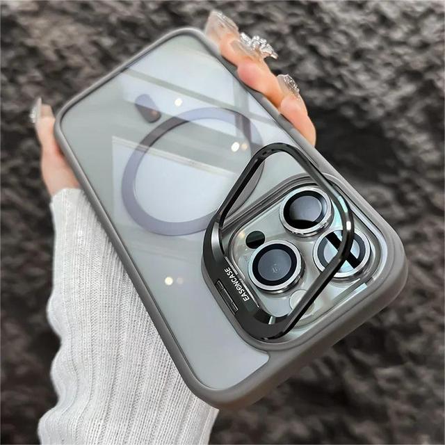 Luxury Magnetic Wireless Charging Phone Case for iPhone 15 14 13 12 11 Pro Max Plus Quick Stand with Glass Lens Back Cover