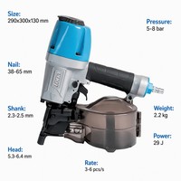 Cloueur pneumatique industriel CN65 compatible TOUA pour clous en bobine plastifiés et en fil de fer, mode de tir réglable, pour la construction en bois, OEM