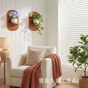 Wooden Wall Mounted Plant Display <b>Shelf</b> Oval Shape Multi Functional Storage <b>Rack</b> For Indoor Decor - Product Image 3