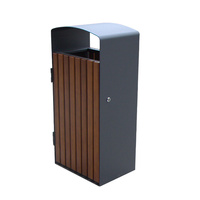 Poubelle rectangulaire extérieure en métal et bois pour usage commercial, parc municipal, collecte des déchets publics, bac de recyclage de rue