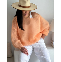 Pulls amples populaires en mohair et viscose de luxe, tricotés finement, à col rond, pour femmes, vente en gros