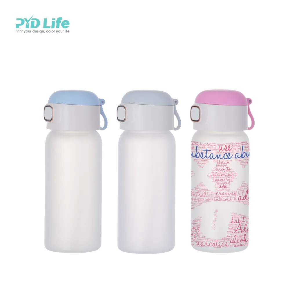 PYD Life New 15 oz Wholesale Blanks Frosted Tumbler Cups Sublimation Glass Water Kid Bottle with Pop Lid