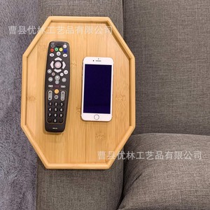 Bandeja para reposabrazos de sofá de bambú, bandeja octogonal de madera para almacenamiento, soporte para teléfono y control remoto, 32x24.1x6.4cm - Product Image 1
