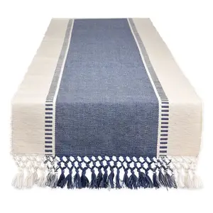 Striped 100% Cotton Macrame Table Runners Decoration Machine Washable Custom Table Runner With Tassel