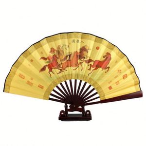 Éventail pliant léger de style chinois 84 mm, en tissu classique pour la danse, avec impression vintage en plastique motif dragon animal, accessoire photo portable - Product Image 2