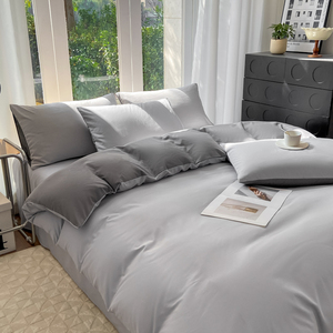 Parure <span class=keywords><strong>de</strong></span> lit d'hôtel en coton <span class=keywords><strong>lavé</strong></span> brossé double couche, couleur unie, respirante, quatre pièces, avec housses <span class=keywords><strong>de</strong></span> <span class=keywords><strong>couette</strong></span> en pur coton - Product Image 4