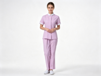 Ensemble d'uniformes infirmiers pour femmes en coton et polyester tissé, col mandarin rose, taille cintrée, pour hôpital et clinique
