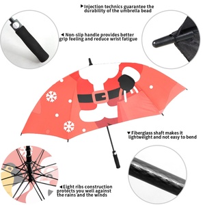 Waterproof Windproof Straight Pink Christmas Santa Theme <b>Umbrella</b> with Bells Snowflakes Design for Holiday Gift Men Women Winter - Product Image 5