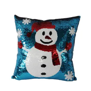 Nouveau Changement De Couleur Réversible Décoration Magie Sirène Sequin Bonhomme De Neige Oreiller Coussin