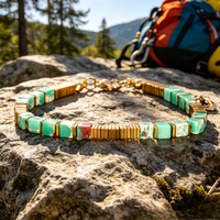Bracelet Teowak en jaspe impérial vert foncé, coupe carrée, avec rallonge, vente en gros pour les détaillants de boutiques