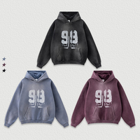Sudadera con Capucha de Felpa con Estampado DTG de Graffiti Personalizado y Efecto Desgastado High Street Monkey, Hombros Caídos, para Hombre