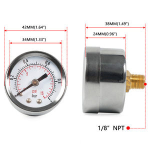 Manomètre analogique 0-15 psi en acier inoxydable pour la mesure du carburant et de l'huile automobile, connecteur 1/8 NPT 3/8 NPT - Product Image 2