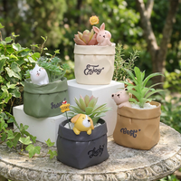 Pot de fleurs en polyrésine écologique Roogo avec figurine d'animal mignon, pot à succulentes avec trou de drainage pour la décoration de la maison et du jardin