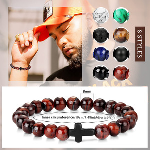 Bracciale Vintage con croce in pietra naturale <span class=keywords><strong>e</strong></span> bracciale rotondo con perline <span class=keywords><strong>di</strong></span> agata <span class=keywords><strong>occhio</strong></span> <span class=keywords><strong>di</strong></span> <span class=keywords><strong>tigre</strong></span> <span class=keywords><strong>e</strong></span> <span class=keywords><strong>ametista</strong></span> elastico per uomo <span class=keywords><strong>e</strong></span> donna regalo - Product Image 6