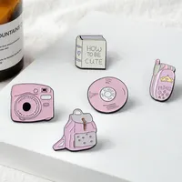 Pin esmaltado para cámara de teléfono móvil, insignias personalizadas, broches de solapa, chinchetas esmaltadas de China, color rosa, para libro, mochila