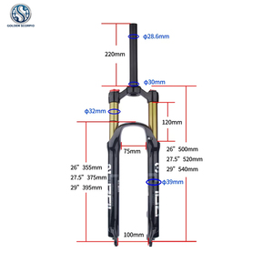 Fourche de <span class=keywords><strong>suspension</strong></span> haute résistance VTT, tube droit, alliage magnésium-aluminium, amortissement pneumatique avant, 26 27.5 - Product Image 2