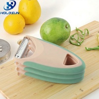 Multifunctionele, voedselveilige, stapelbare fruit- en groenteschillerset van 3-delige roestvrijstalen uitvoering in eigen kleur voor gebruik in de keuken