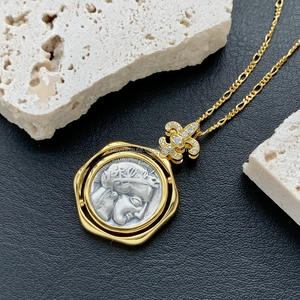 Trendy 925 Sterling Silver 18K <b>Gold</b> Plated Zircon Link Chain Relief Athena <b>Coin</b> Pendant <b>Necklace</b> Women-Engagement Party Gift - Product Image 1