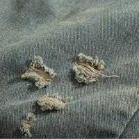 Veste en jean bleu clair slim fit à manches longues en coton délavé pour homme, style hip-hop, streetwear, coupe oversize, veste de motard en jean