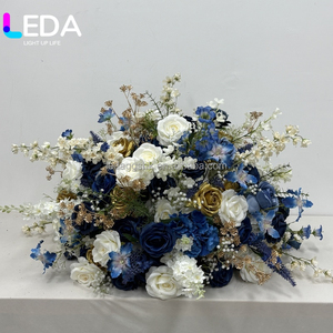 Bouquet de fleurs artificielles en soie LEDA, centre de table floral bleu et blanc, roses, boule de fleurs pour mariage, événement, décoration - Product Image 5